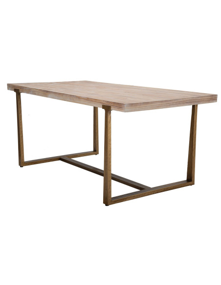 Table à manger moderne Rectangulaire 8 personnes en Bois Naturel Métal Doré Ankara 