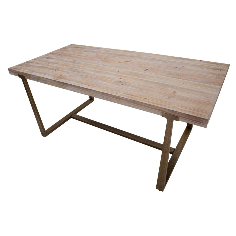 Table à manger moderne Rectangulaire 8 personnes en Bois Naturel Métal Doré Ankara 