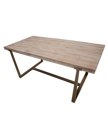 Table à manger moderne Rectangulaire 8 personnes en Bois Naturel Métal Doré Ankara 