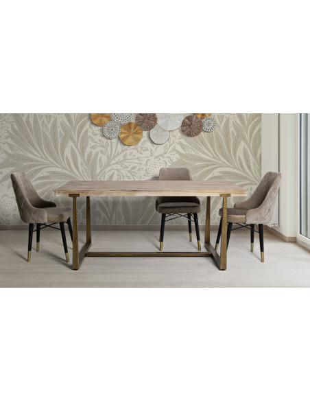 Table à manger moderne Rectangulaire 8 personnes en Bois Naturel Métal Doré Ankara 