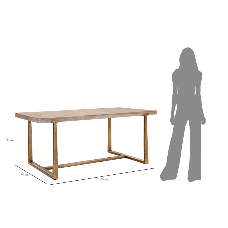 Table à manger moderne Rectangulaire 8 personnes en Bois Naturel Métal Doré Ankara 