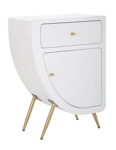 Table d'appoint moderne 1 porte 1 tiroir en Bois Blanc Métal Doré Venus 