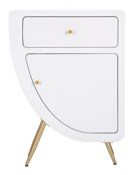 Table d'appoint moderne 1 porte 1 tiroir en Bois Blanc Métal Doré Venus 