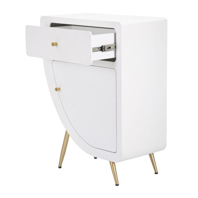 Table d'appoint moderne 1 porte 1 tiroir en Bois Blanc Métal Doré Venus 