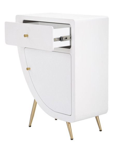 Table d'appoint moderne 1 porte 1 tiroir en Bois Blanc Métal Doré Venus 