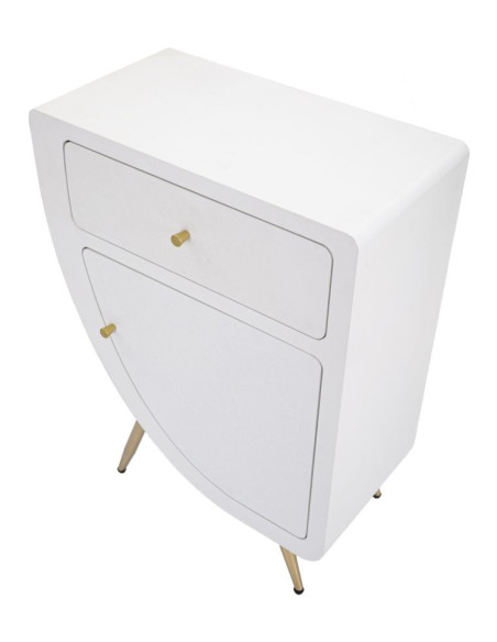 Table d'appoint moderne 1 porte 1 tiroir en Bois Blanc Métal Doré Venus 