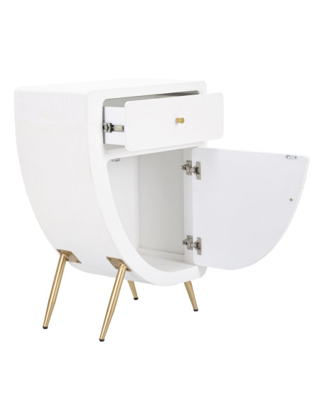 Table d'appoint moderne 1 porte 1 tiroir en Bois Blanc Métal Doré Venus 