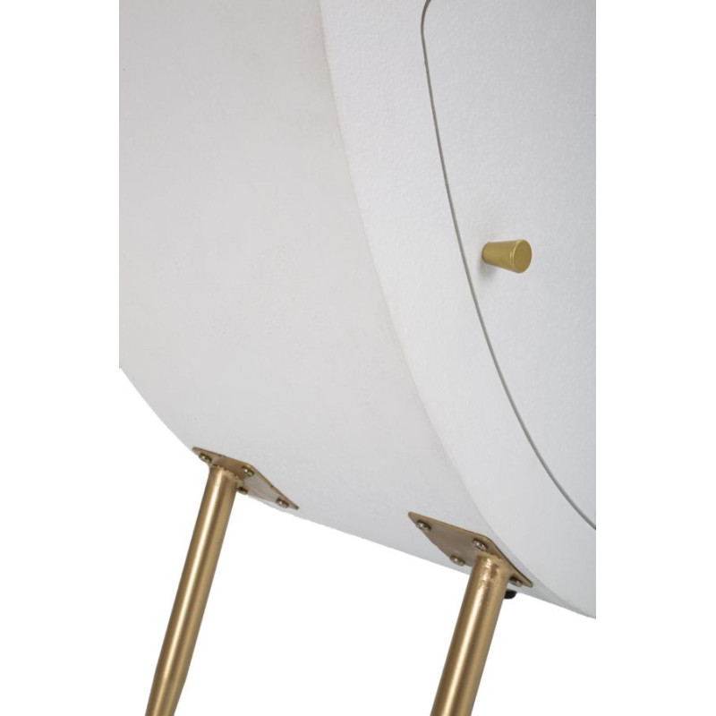 Table d'appoint moderne 1 porte 1 tiroir en Bois Blanc Métal Doré Venus 