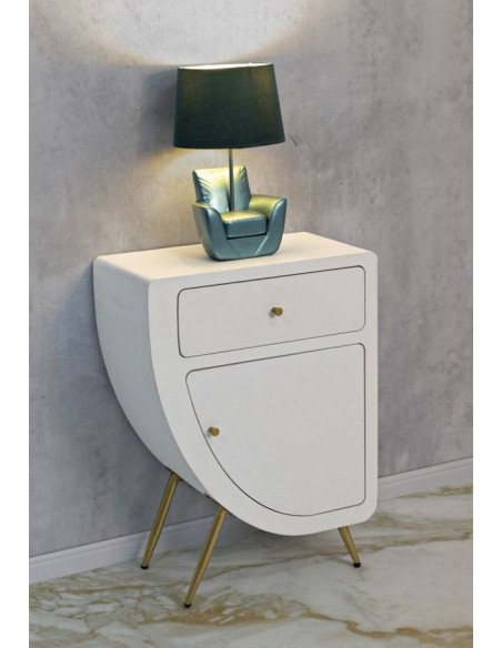 Table d'appoint moderne 1 porte 1 tiroir en Bois Blanc Métal Doré Venus 