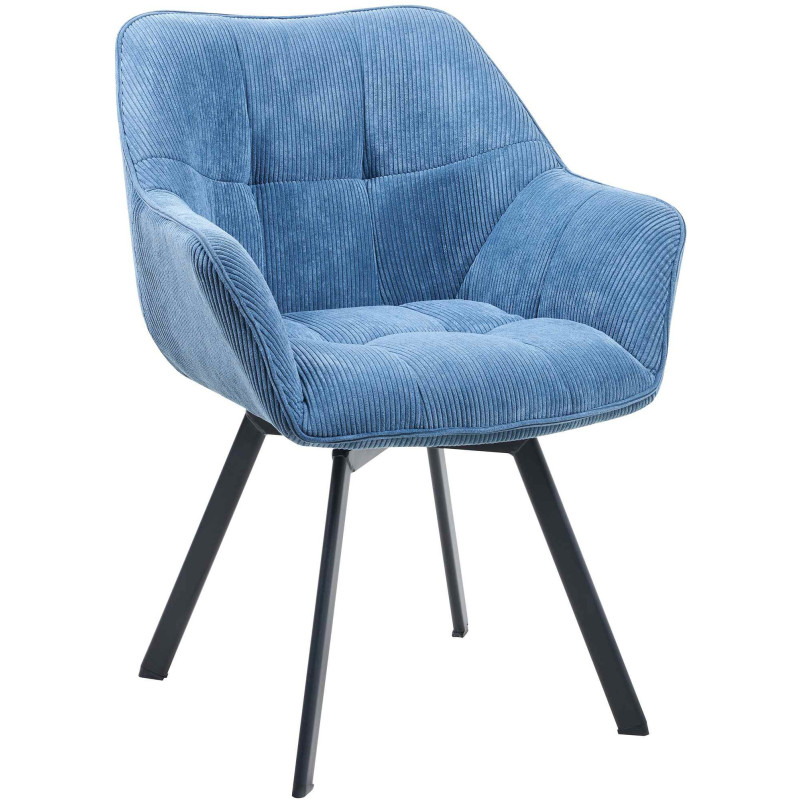 Fauteuil de table Hortense en Velours côtelé Bleu Métal Noir - 1