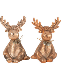 Statue déco Élan Migo en Porcelaine Cuivré (Lot de 2) J-Line - 1
