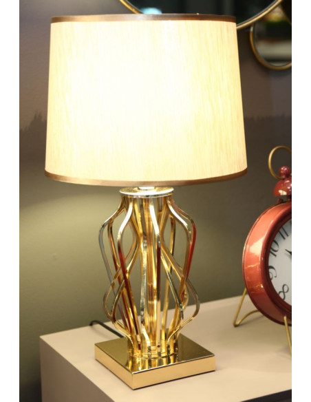 Lampe à poser moderne XL Hauteur 52 cm en Métal Doré Tissu Blanc crème Glam X 
