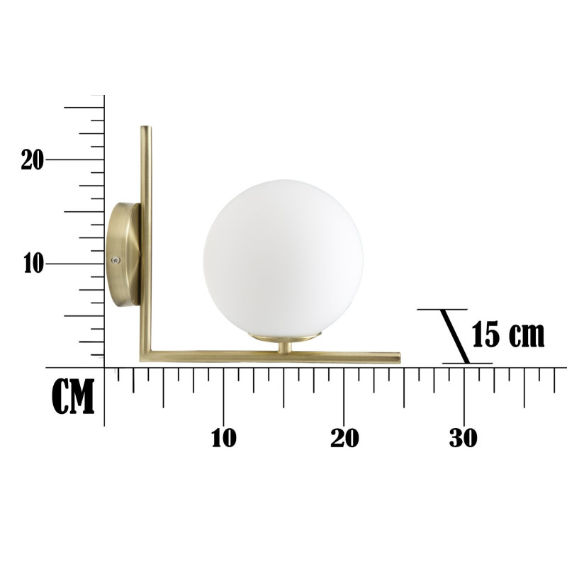 Applique murale moderne Boule 15x22 en Métal Doré Verre Blanc Glamy 