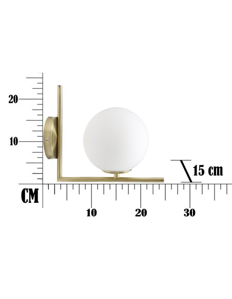 Applique murale moderne Boule 15x22 en Métal Doré Verre Blanc Glamy 