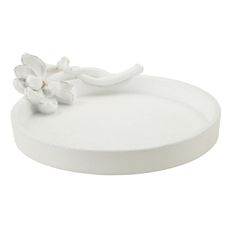 Vide poche moderne Fleur 24 cm en Résine Blanc Magnolia 