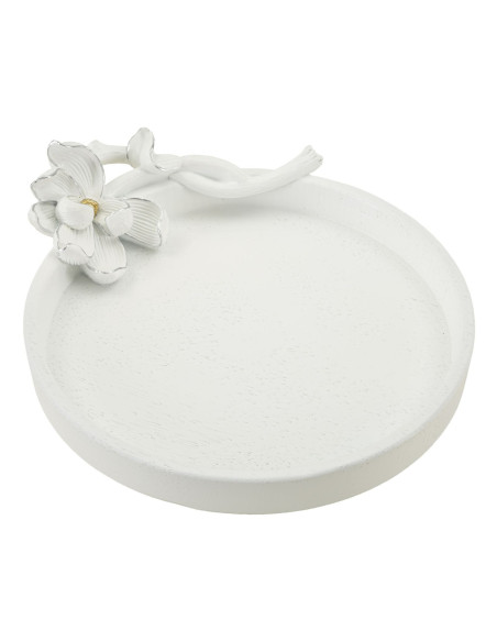 Vide poche moderne Fleur 24 cm en Résine Blanc Magnolia 