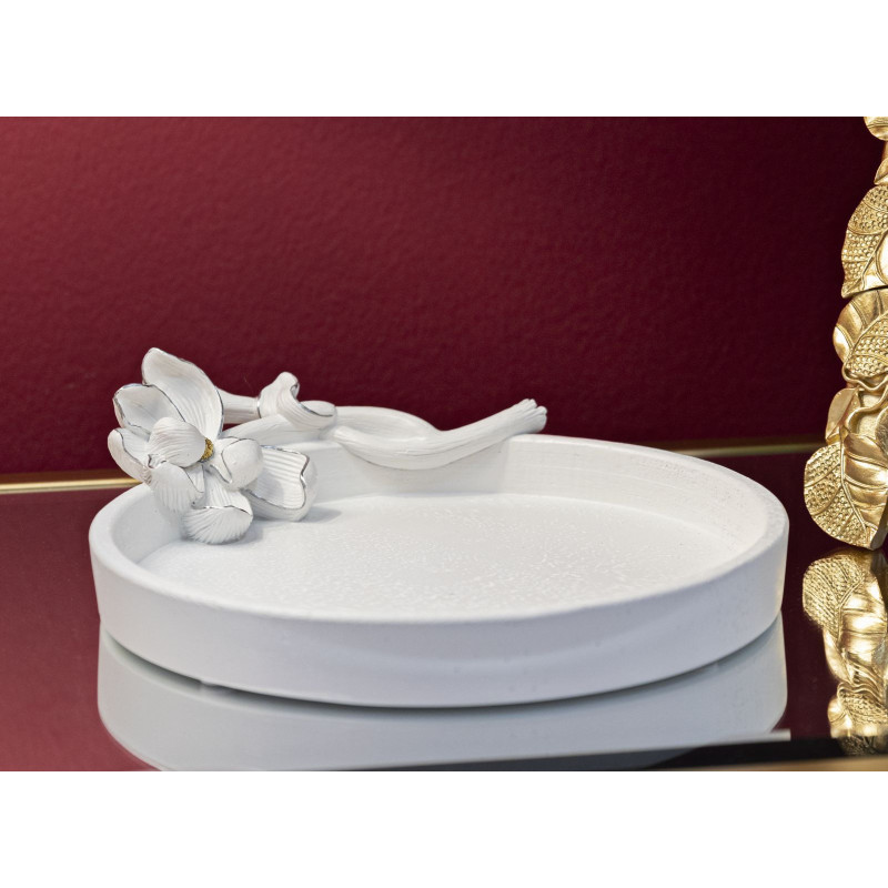 Vide poche moderne Fleur 24 cm en Résine Blanc Magnolia 