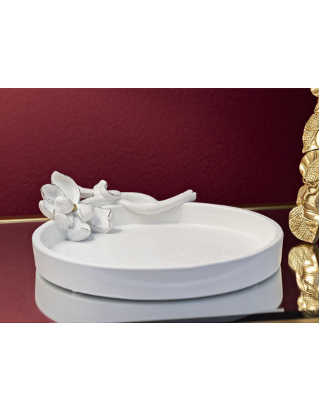 Vide poche moderne Fleur 24 cm en Résine Blanc Magnolia 