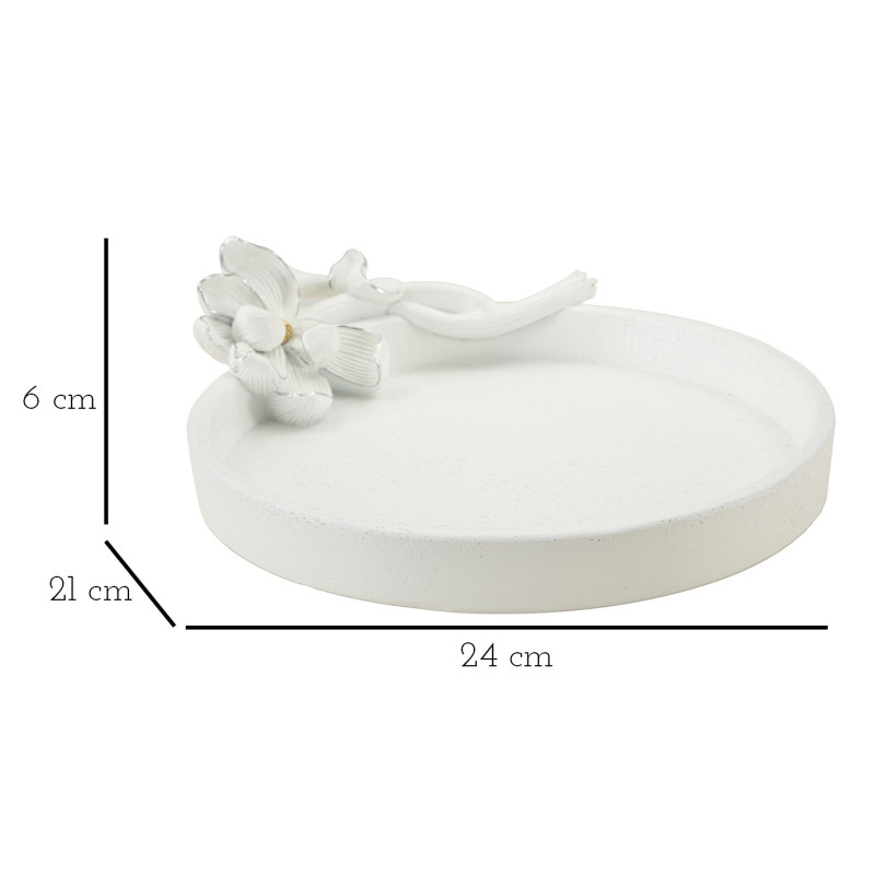 Vide poche moderne Fleur 24 cm en Résine Blanc Magnolia 