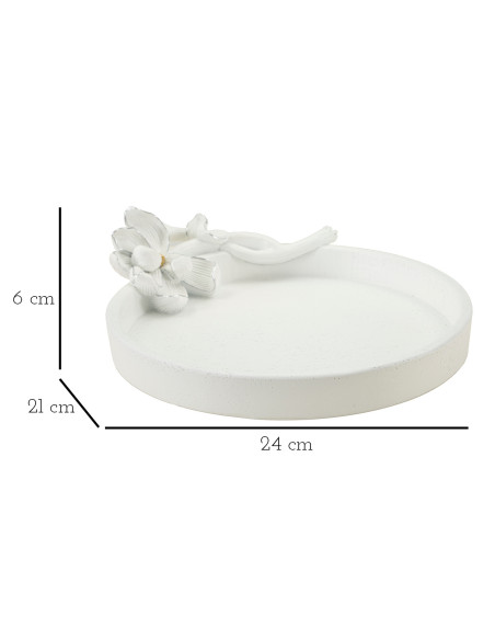 Vide poche moderne Fleur 24 cm en Résine Blanc Magnolia 