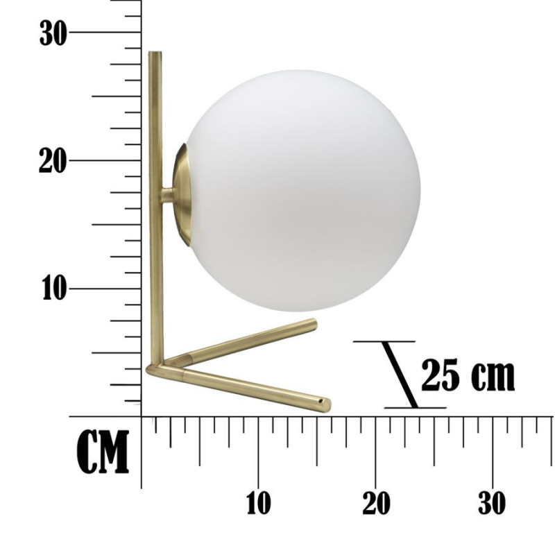 Lampe à poser moderne Boule Hauteur 27 cm en Métal Doré Verre Blanc Glamy 