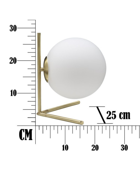 Lampe à poser moderne Boule Hauteur 27 cm en Métal Doré Verre Blanc Glamy 