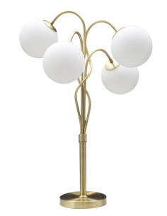 Lampe à poser moderne XXL 4 Boules Hauteur 74 cm en Métal Doré Verre Blanc Glamy 