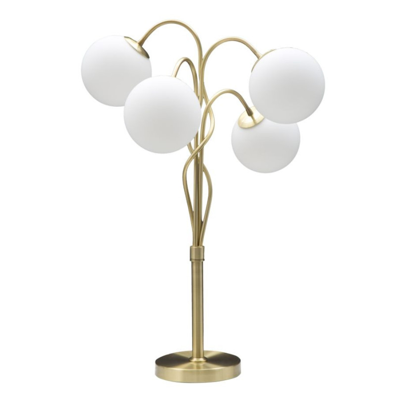 Lampe à poser moderne XXL 4 Boules Hauteur 74 cm en Métal Doré Verre Blanc Glamy 
