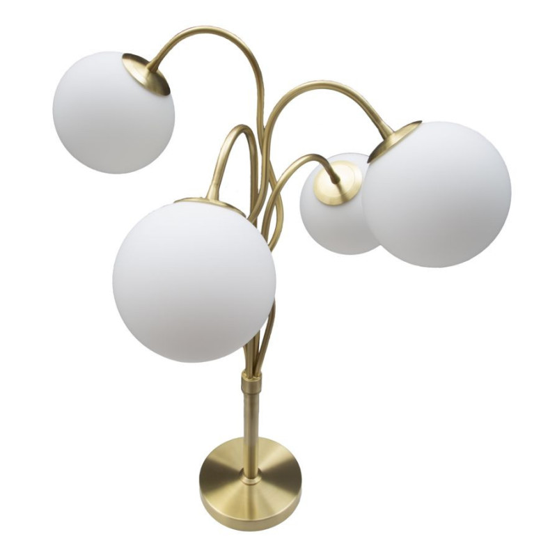 Lampe à poser moderne XXL 4 Boules Hauteur 74 cm en Métal Doré Verre Blanc Glamy 