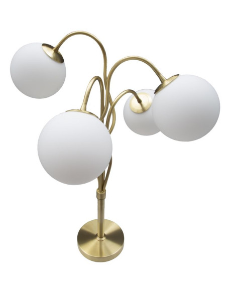 Lampe à poser moderne XXL 4 Boules Hauteur 74 cm en Métal Doré Verre Blanc Glamy 