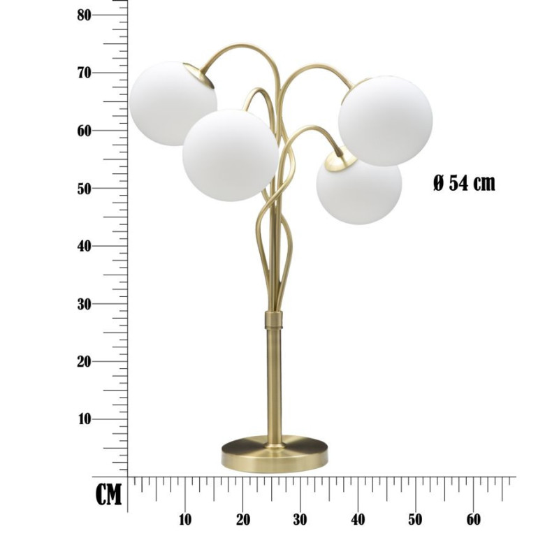 Lampe à poser moderne XXL 4 Boules Hauteur 74 cm en Métal Doré Verre Blanc Glamy 
