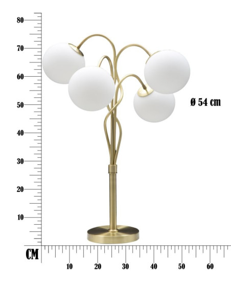 Lampe à poser moderne XXL 4 Boules Hauteur 74 cm en Métal Doré Verre Blanc Glamy 