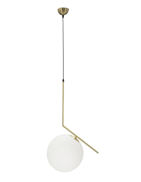 Suspension moderne Boule 50x30 en Métal Doré Verre Blanc Glamy 