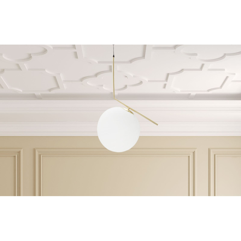 Suspension moderne Boule 50x30 en Métal Doré Verre Blanc Glamy 