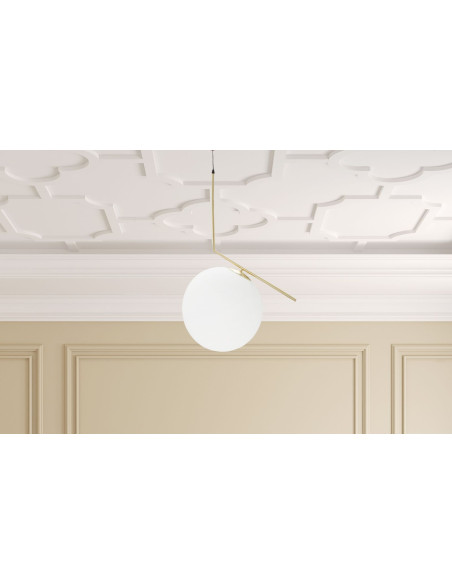 Suspension moderne Boule 50x30 en Métal Doré Verre Blanc Glamy 