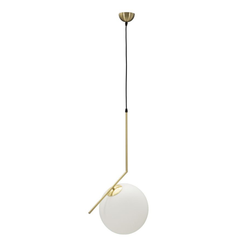 Suspension moderne Boule 50x30 en Métal Doré Verre Blanc Glamy 