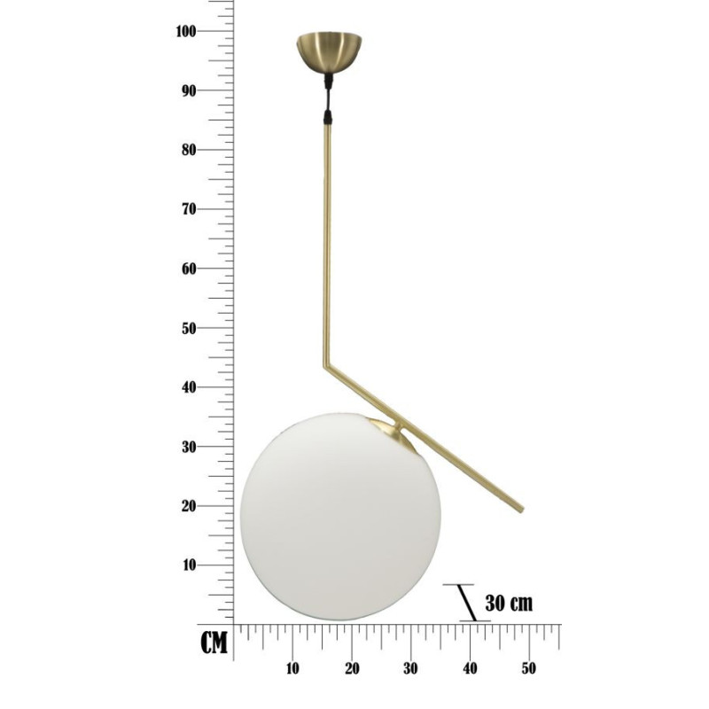 Suspension moderne Boule 50x30 en Métal Doré Verre Blanc Glamy 