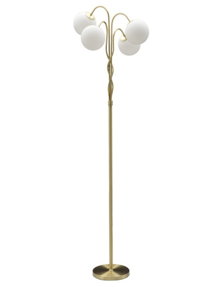 Lampadaire moderne XL 4 Boules Hauteur 176 cm en Métal Doré Verre Blanc Glamy 