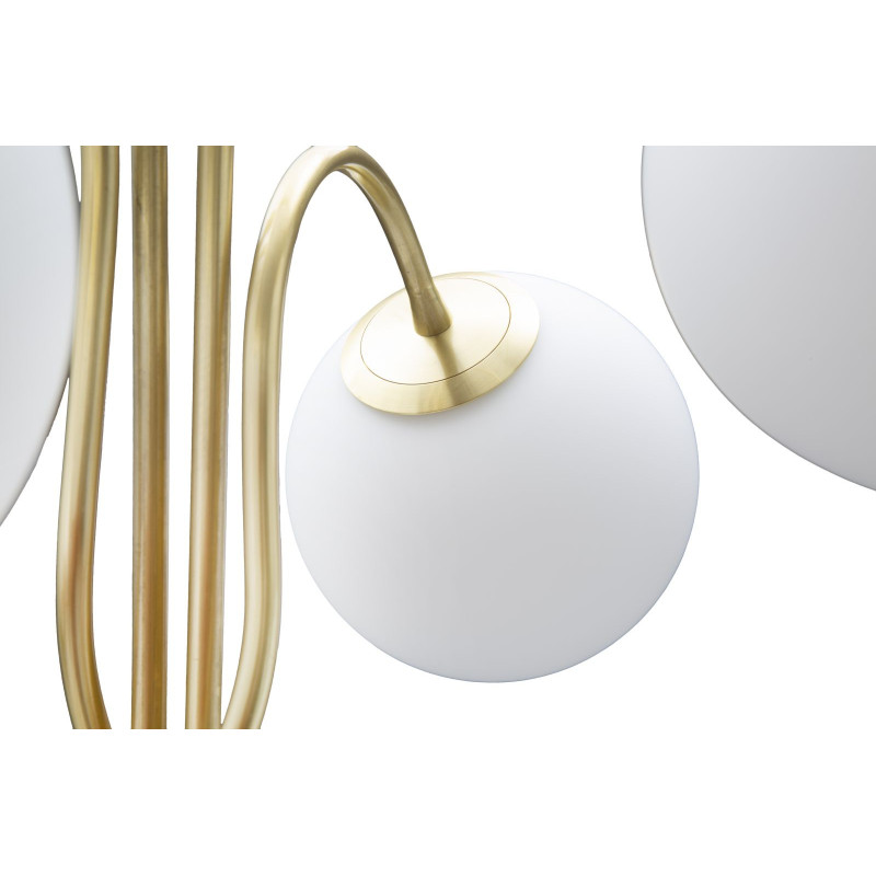 Lampadaire moderne XL 4 Boules Hauteur 176 cm en Métal Doré Verre Blanc Glamy 