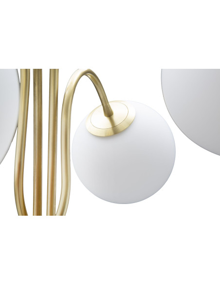 Lampadaire moderne XL 4 Boules Hauteur 176 cm en Métal Doré Verre Blanc Glamy 