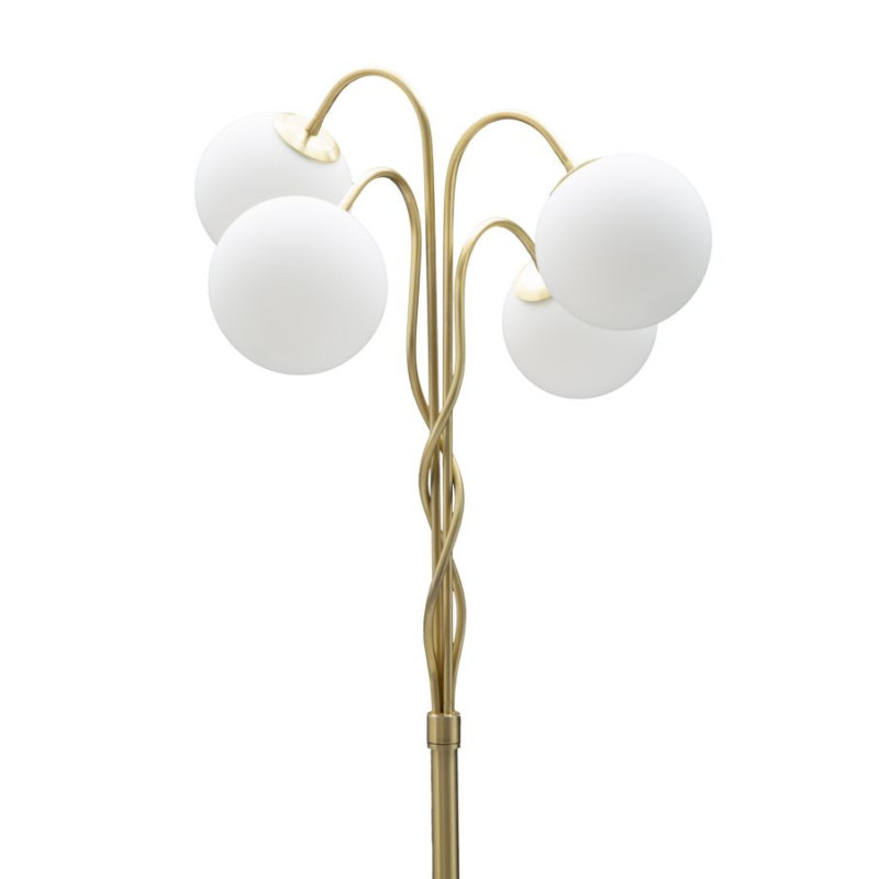 Lampadaire moderne XL 4 Boules Hauteur 176 cm en Métal Doré Verre Blanc Glamy 