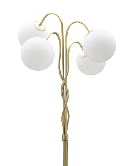 Lampadaire moderne XL 4 Boules Hauteur 176 cm en Métal Doré Verre Blanc Glamy 