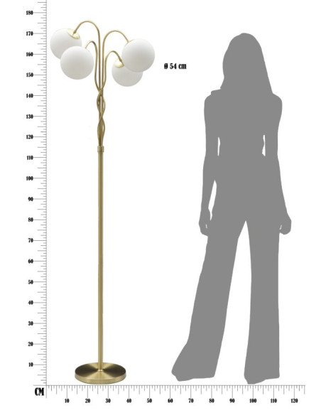 Lampadaire moderne XL 4 Boules Hauteur 176 cm en Métal Doré Verre Blanc Glamy 