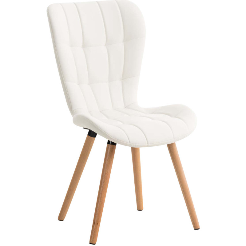 Chaise scandinave capitonnée Dossier haut en Polyuréthane Blanc Bois Naturel Sindy - 1