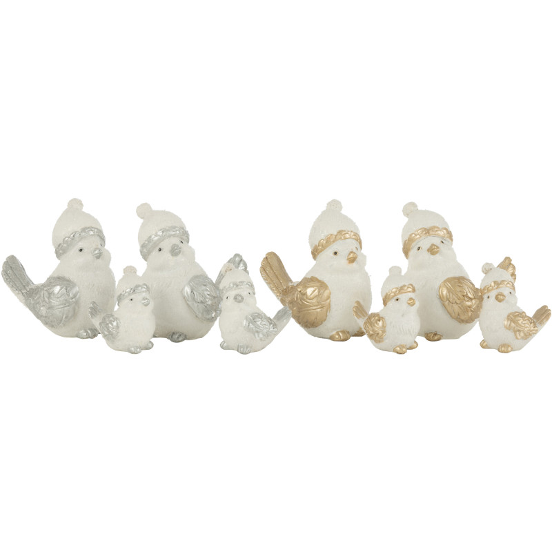 Décoration de Noël Oiseaux avec bonnet 10 cm en Résine Blanc Doré Argenté (Lot de 4) - 2