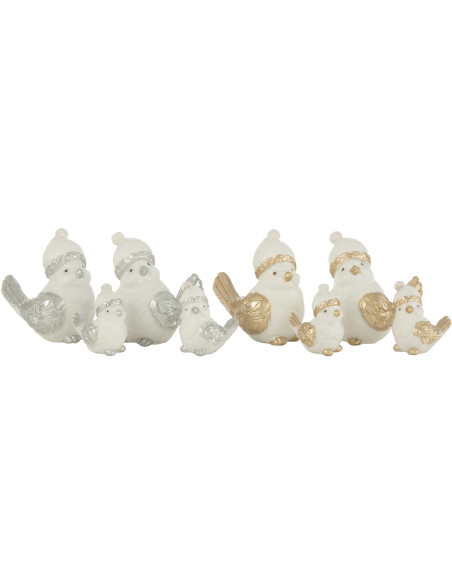 Décoration de Noël Oiseaux avec bonnet 10 cm en Résine Blanc Doré Argenté (Lot de 4) - 2