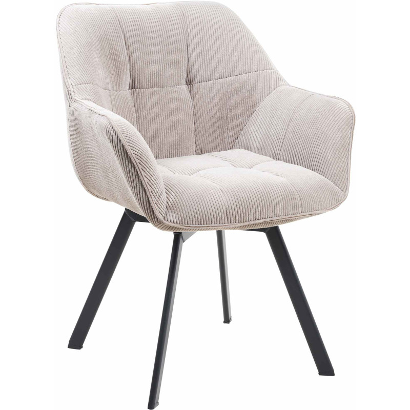 Fauteuil de table Hortense en Velours côtelé Beige Métal Noir - 1