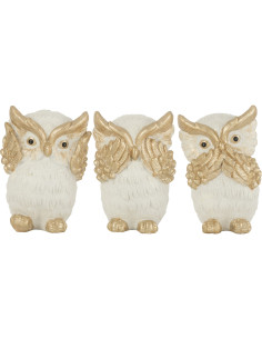 Statue déco Hibou Beeps en Résine Blanc Doré (Lot de 3) - 1