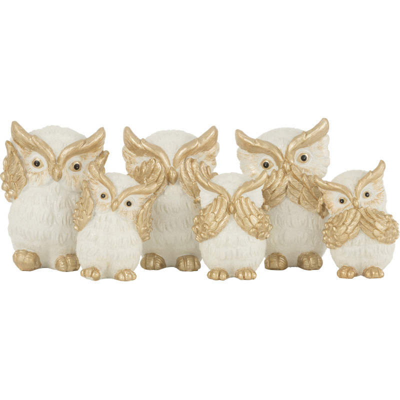 Statue déco Hibou Beeps en Résine Blanc Doré (Lot de 3) - 2