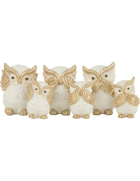 Statue déco Hibou Beeps en Résine Blanc Doré (Lot de 3) - 2